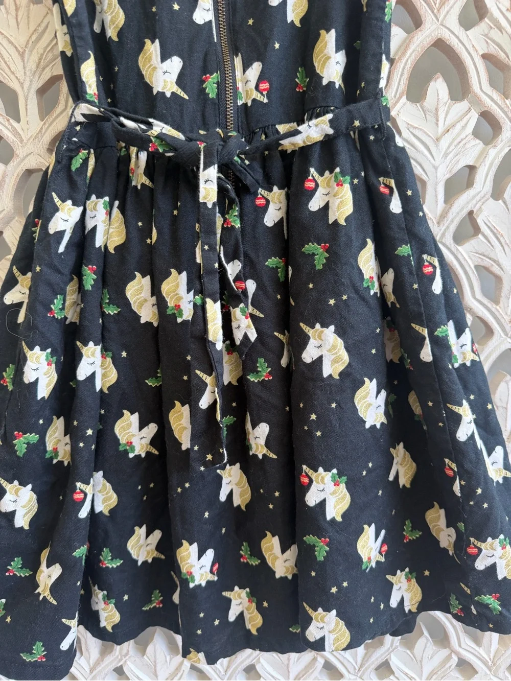 Carter’s Girls Christmas Unicorn Dress Size 7 Black Gold Holiday